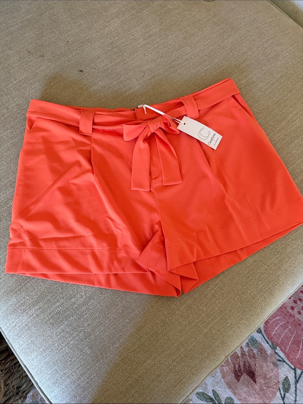 Curations X Amy Morrison Orange Walking Shorts Bow Tie Waist Flowy Breezy 3X